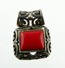 Sterling Silver Red Enamel Cabochon Slide Pendant 925 4.1 Grams 7/8 Inches Long