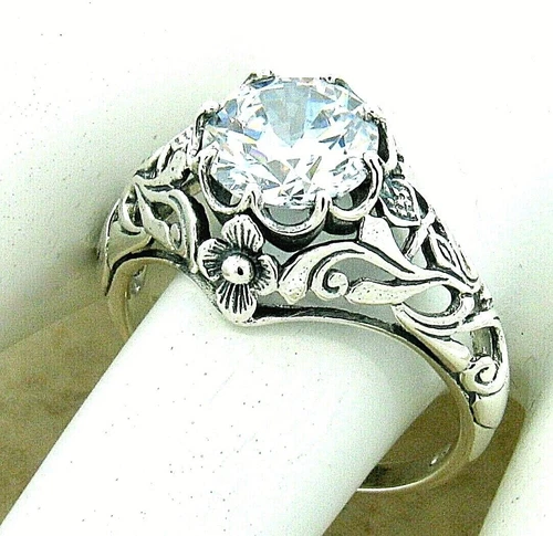 ART NOUVEAU STYLE "SCOTTISH THISTLE" CUBIC ZIRCONIA 925 SILVER RING        1166X