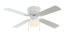 42 Inch Hugger Metal Indoor Ceiling Fan with Light, White, 4 Blades, LED Bulb,