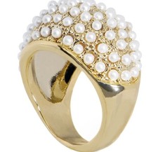 Goldtone Faux Pearl Princess Ring