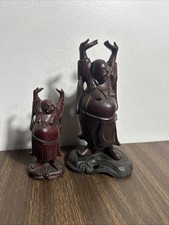 Vintage Hand Carved Wooden Happy Hands Up Buddha Statue  Hong Kong 4.5   8  