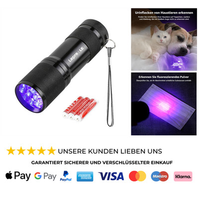 UV Taschenlampe 395nm 9 LEDs Schwarzlicht Mini UV Lampe