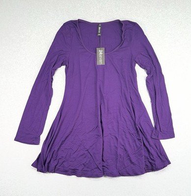 24Seven Comfort Apparel Tunic Top Medium Purple 3/4 Sleeve Wide Flowy Bottom