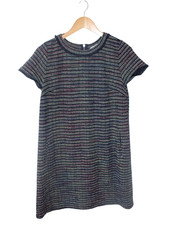 LOFT A Line Dress Womens Petites 8 Navy Multi Striped Knit Cotton Back Zipper