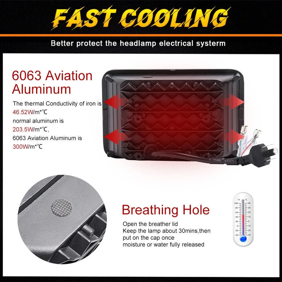 4x For Ford Mustang 1979-1986 DOT 4x6" Square LED Headlights Hi/Lo Beam With DRL - Image 4 of 4