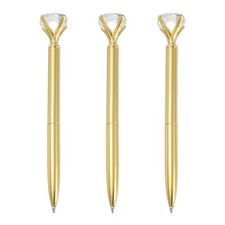 Black Ink Ballpoint Pen, 3pcs Crystal Diamond Twist Pen 1.0mm, Gold