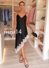 ZARA NEW WOMAN STRAPPY ASYMMETRIC SATIN EFFECT LACE DRESS BLACK 9577/341/800