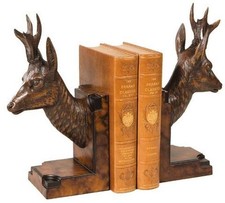 Rustic Hand-Painted Deer Head Bookends-USA Made