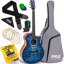 Pyle Classic 41 6-String Acoustic Guitar w/ Digital Tuner & Accessory Kit