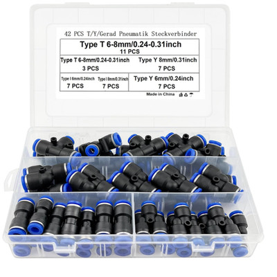 Pneumatik Steckverbinder Set 42 Stk 6-8 mm T Y Gerade für Luftleitungen