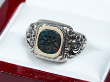 585 Oro/Argento - Antico Stile Liberty Anello Uomo / Sigillo/Stemma - Eliotropio