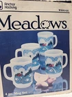 Vintage Anchor Hocking Meadows Milk Glass Mugs Set of 4 Sheep Farm Coffee Cups
