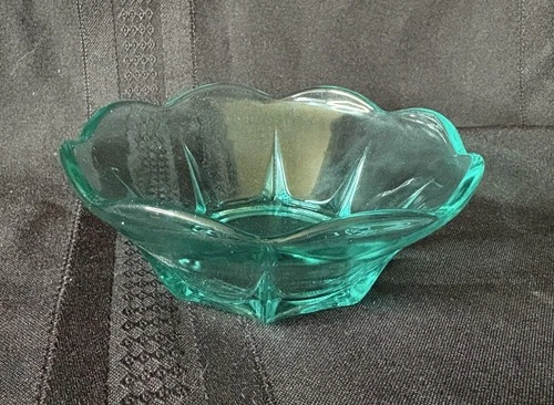 Vintage Anchor Hocking Teal/Aqua Scalloped Glass Chip & Dip Bowl - 2 Available