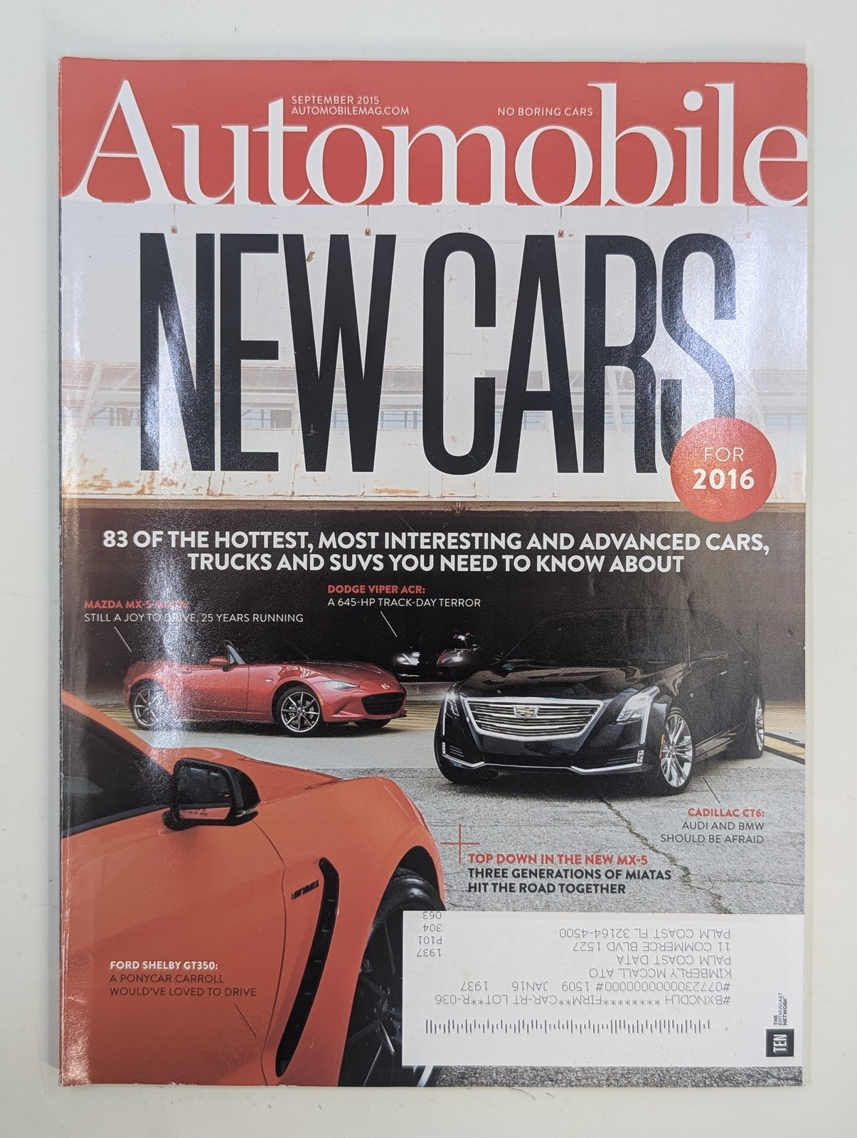 Automobile Magazine September 2015 NEW CARS For 2016 Mazda MX-5 Dodge Viper ACR