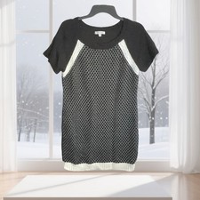 Extra Touch Black & White Short Sleeve Acrylic Sweater Dress Women 1X
