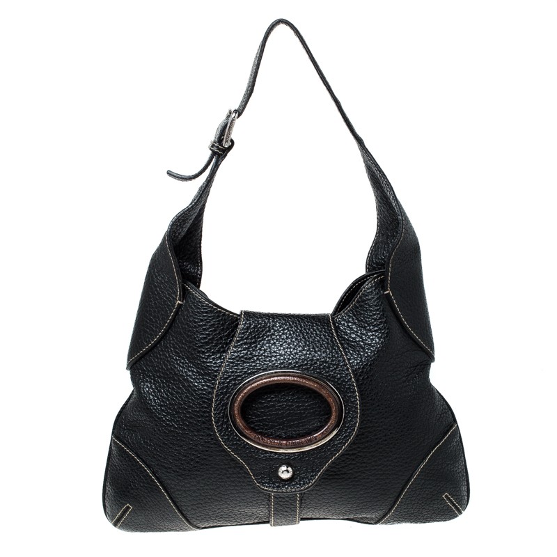 Dolce & Gabbana Black Pebbled Leather Ring Shoulder Bag | eBay
