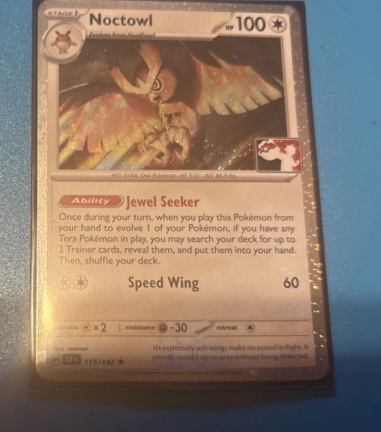 Noctowl SCR 115/142 Prize Pack Stamped Holo Pokemon Card
