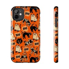 Halloween Cats ghost mummy boo holiday october fall autumn orange phone case