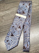 Michael Kors Men's Neck Tie 100 Silk Perla Paisley Brown/Blue/Silver 57" NWT