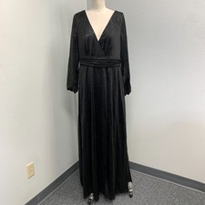 NWT Ever Pretty Sparkly Evening Dress Women's 4XL Long Sleeve Black V-Neck Slit