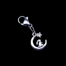 Bunny Moon & Star Charm Clip on Zipper Pull - Purse Clip - Key Ring - Bag Clip