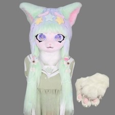 Fursuit Green Purple Kigurumi Head Paws Party Halloween Fur Cosplay Head