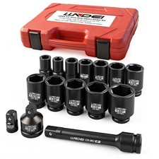Llndei 15pc 34 Drive Impact Socket Set Sae Cr-mo Jumbo Deep 15s Red