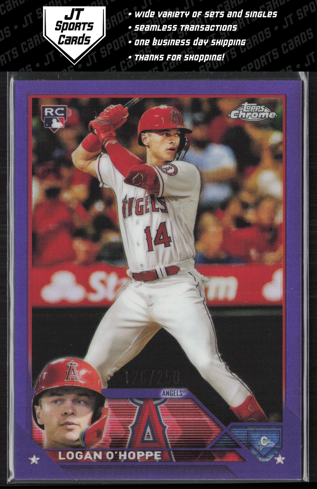 2023 Topps Chrome Logan O'Hoppe 188 RC Purple Refractor /250 Angels