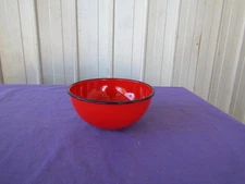 Enamelware Bowl Large Red w/Black Rim 1950s Poland Vintage