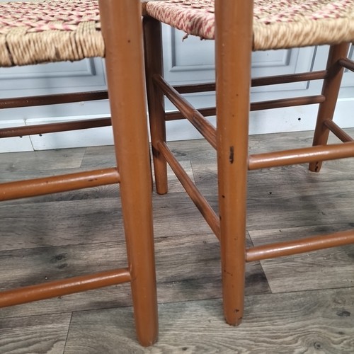 Pair 2 Vintage Ladder Back Rush Rope Seat Chairs – Mid Century Kitchen Dining - Picture 7 of 24