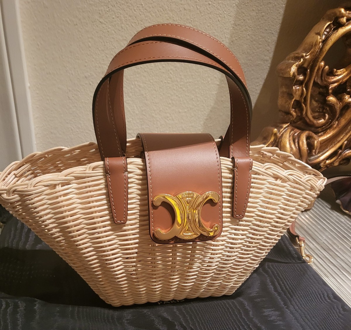 CELINE Couffin Wicker Calfskin Leather Triomphe Structured