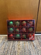 CHRISTMAS BALL ORNAMENTS, RED  GREEN SET OF 12 NEW OPEN BOX