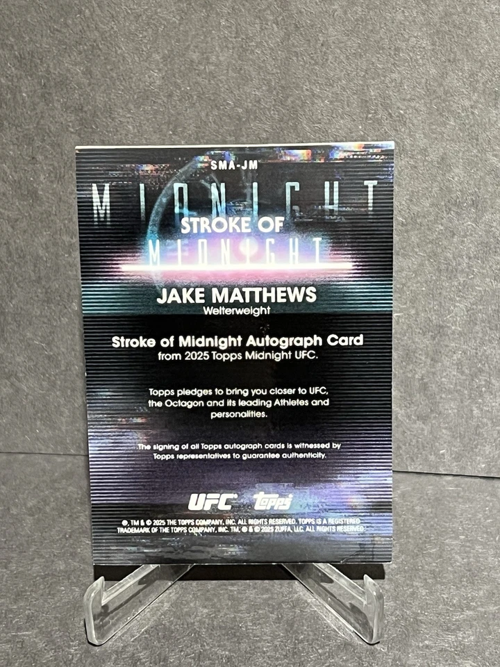 Jake Matthews 2025 Topps Midnight UFC - Stroke of Midnight Auto Twilight /99 SP  - Image 2 of 2
