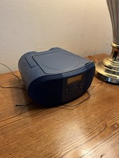 onn. Portable CD Boombox AM/FM Radio Blue Aux 3.5mm Headphone Jack ONA18AA011