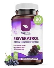 Biodora Resveratrol 1600mg Trans-Resveratrol Antioxidant Supplement with Gree...