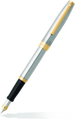 Sheaffer Sagaris Füllfederhalter feine Feder gebürstet Edelstahl Goldrand Neu