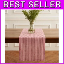 European Flax Linen Red and White Christmas Table Runner