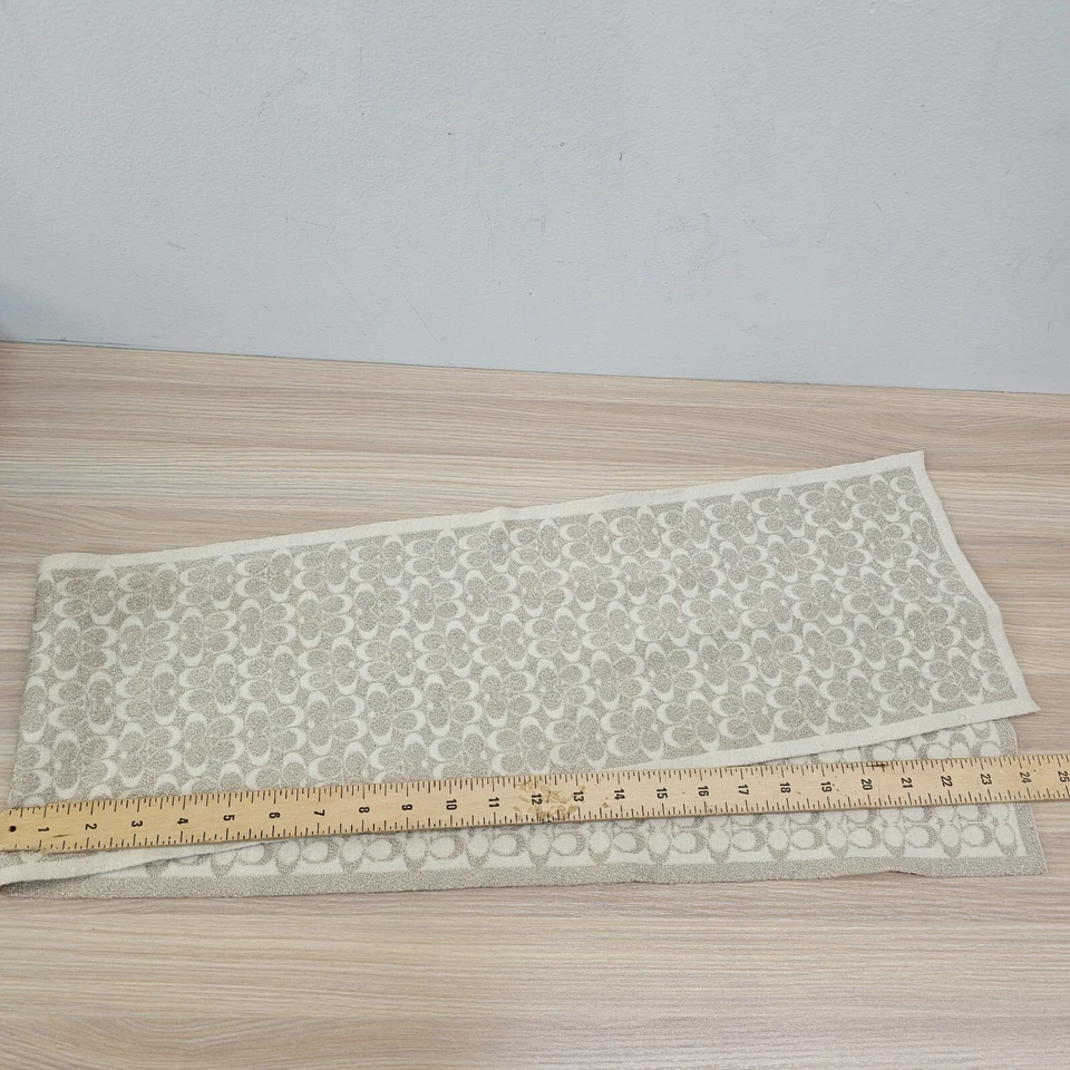 COACH Muffler Scarf Womens Beige Metallic Signature C Logo Merino Wool Prep 48/8 - Image 3 of 4