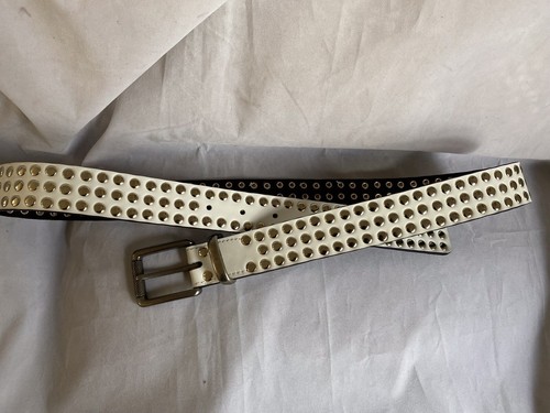 White Leather Tri Studded Belt - Picture 5 of 12