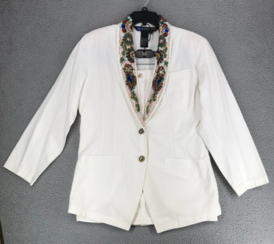 Vintage IB Diffusion 3 Pc Skirt Suit Size 12 Embellished White Flaw