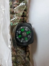 Paracord Survival Bracelet Camo  Camouflage With Compass Snap Connectors 7 inch