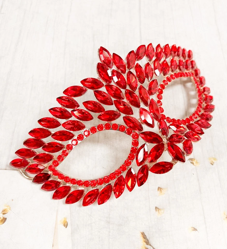Handmade masquerade mask, Red crystal mask, Wedding party mask, Masquerade ball - Image 4 of 4