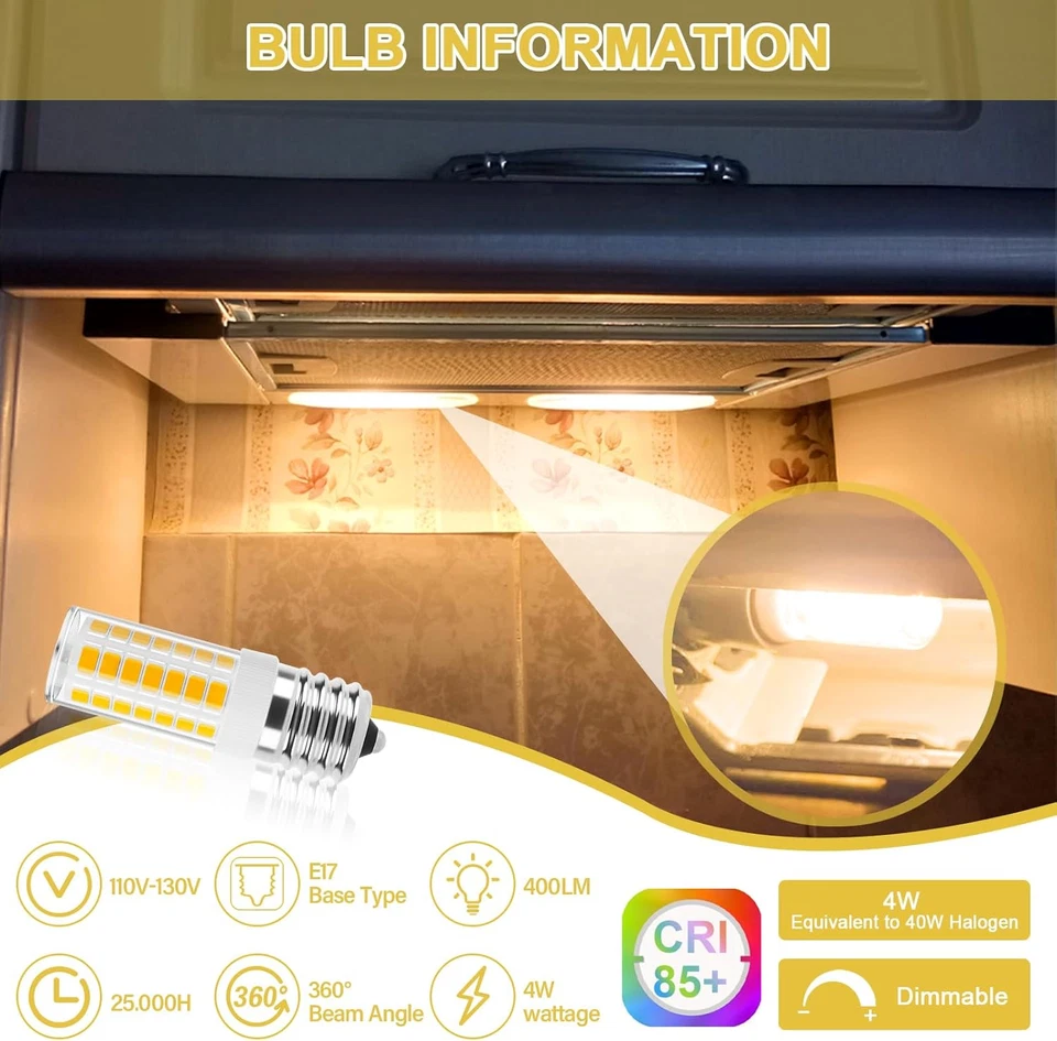 LED Microwave Light Bulbs under Hood 40W Equivalent, E17 LED Bulb Dimmable for R - Image 2 of 4