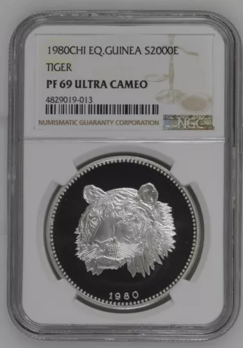 1980 CHI Equatorial Guinea Tiger 2000 Ekuele NGC PF69 Ultra Cameo - Mintage 1000