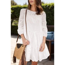 Tiered Round Neck Three-Quarter Sleeve Dress