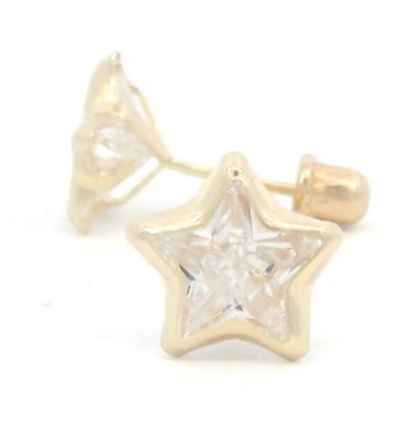 Tioneer 7.5 Star Bezel 14k Yellow Gold Screw Back Earrings