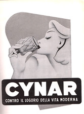 PUBBLICITA' 1955 APERITIVO CYNAR PEZZIOL CONTRO LOGORIO VITA MODERNA BAR CAFFE