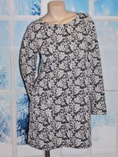 NWT S Loft Long Sleeve Dress Tunic Gray Ivory Damask Stretch Poly Nylon Spandex