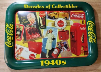 Vtg Coca-Cola Metal Serving Tray 17.5'' Decades of Collectibles 1940s Advertising