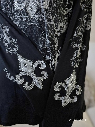 USA neu VOCAL APPAREL SCHWARZ NIETEN STRASS FLEUR DE LIS SHIRT XL Y2K BIKER - Bild 4 von 5